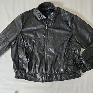 First Gear Black‎ Leather Jacket Mens XXL Mesh Lined Biker Motorcycle Zip Vents